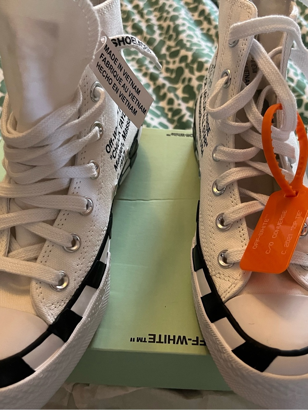 Converse Off-White Women’s High-Top Sneakers Black Accent w/ Orange Tag